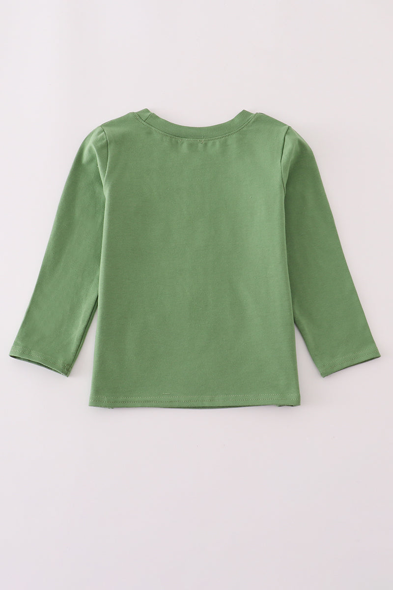 Green long-sleeve shirt on a white background