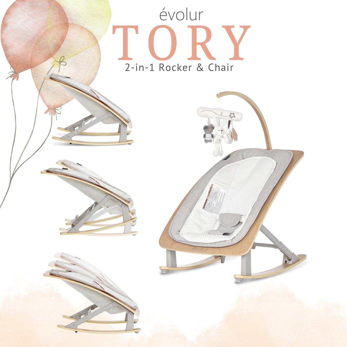 Tory 2-In-1 Rocker & Chair, Light Gray
