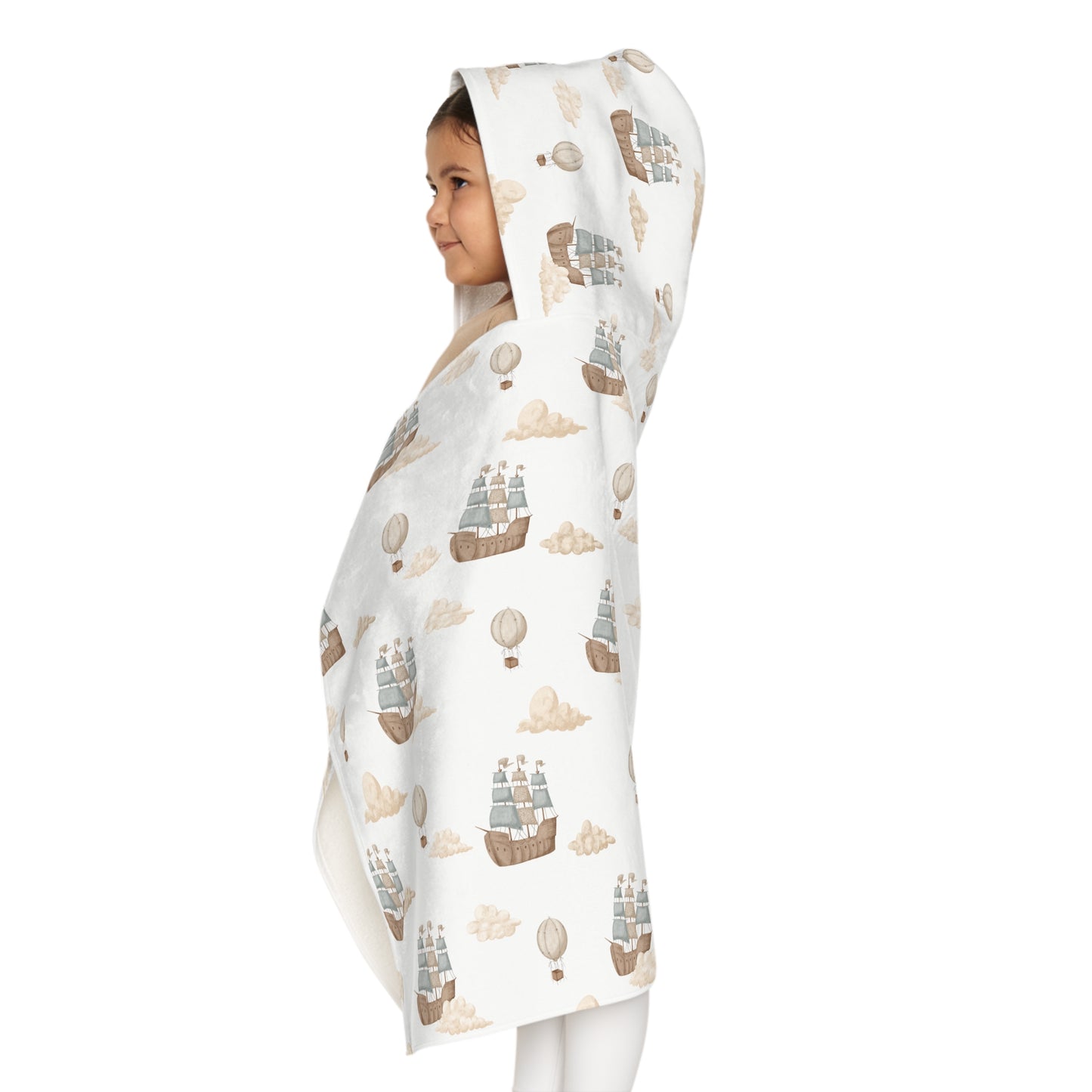 Child's Hooded Towel- Pirate Ship Clouds