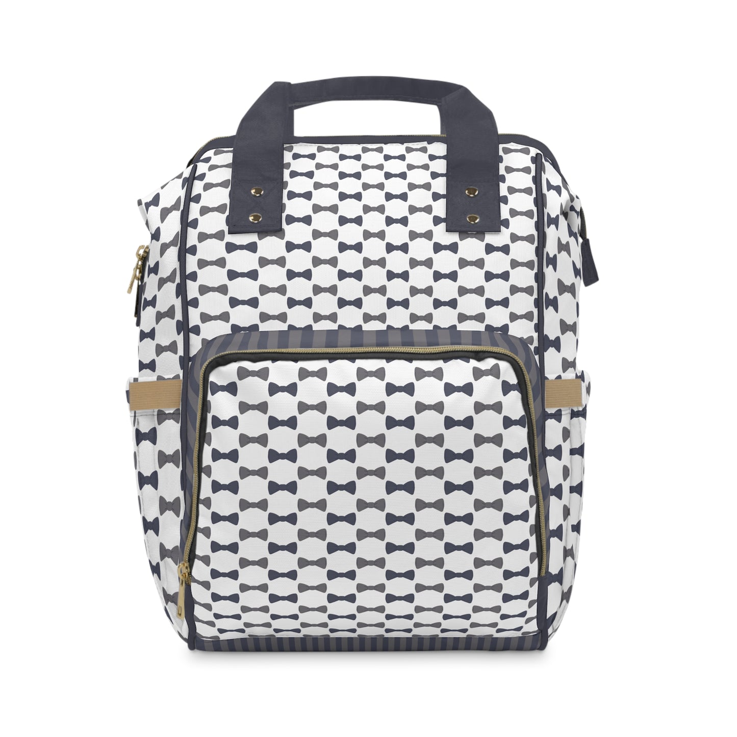 Backpack with bow tie pattern on a white background