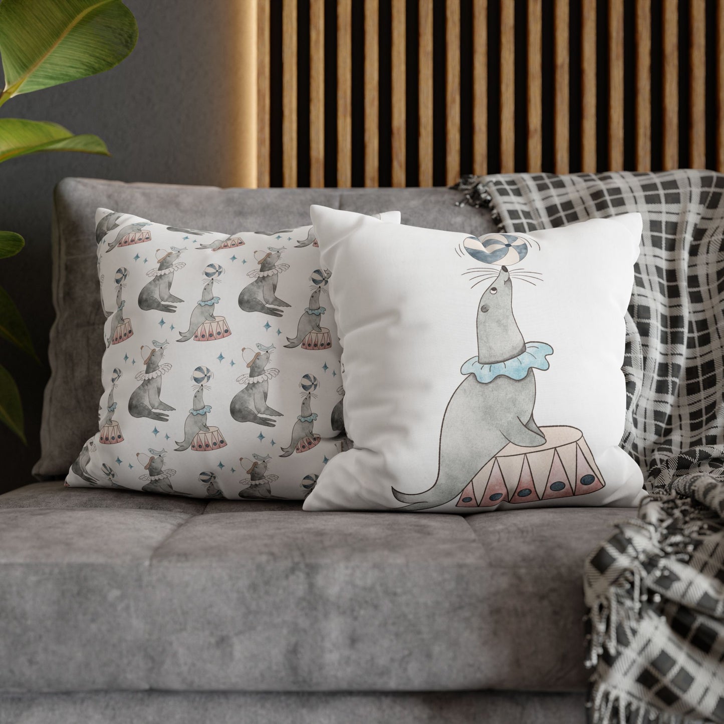 Throw Pillowcase Circus Seals