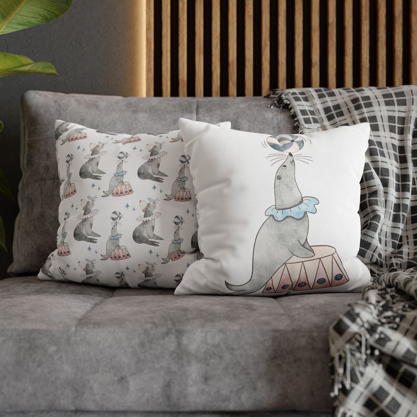 Throw Pillowcase Circus Seals