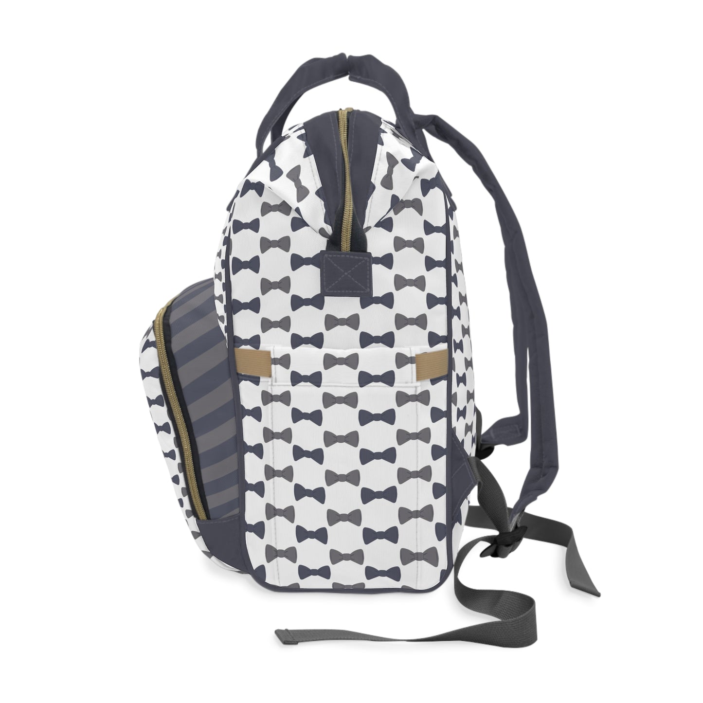 Backpack with bow tie pattern on a white background