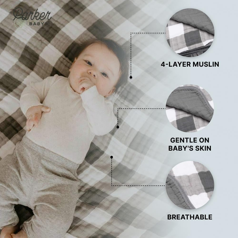 Parker Baby Muslin Blanket | 100% Soft Cotton Toddler Quilt & Baby Muslin Swaddle | Gender Neutral Design 47" X 47" Blanket