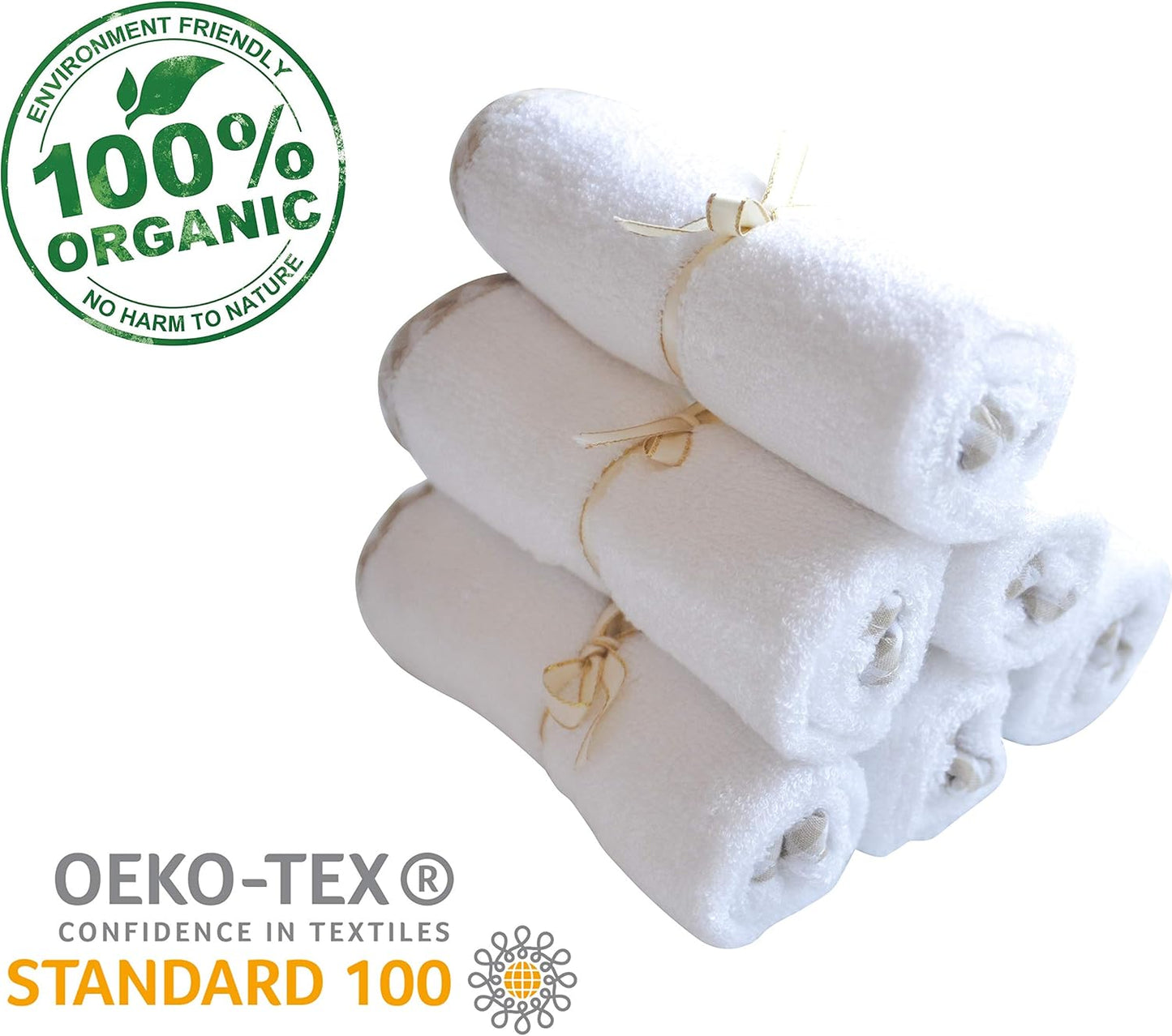 Organic Baby Washcloth Set Premium Boutique- (6 Pack Wash Cloth) - Softest Face Towels or Washcloths for Eczema - Child or Adult Essentials for Bath (Beige/White)