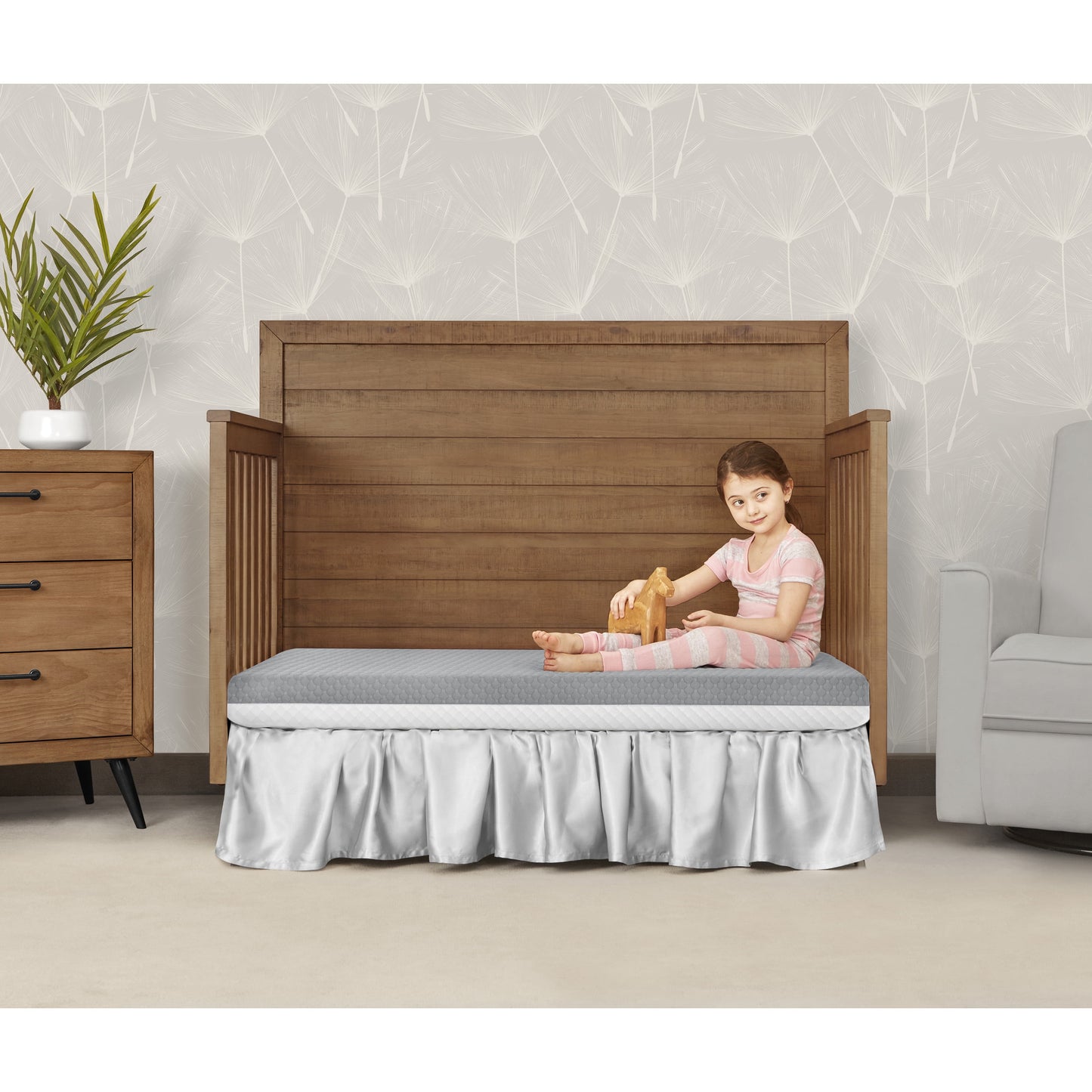 Pure Zen 2 in 1 Crib & Toddler Mattress, White and Grey, Greenguard Gold Certified