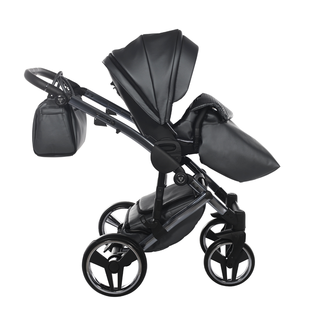 Black baby stroller on a white background