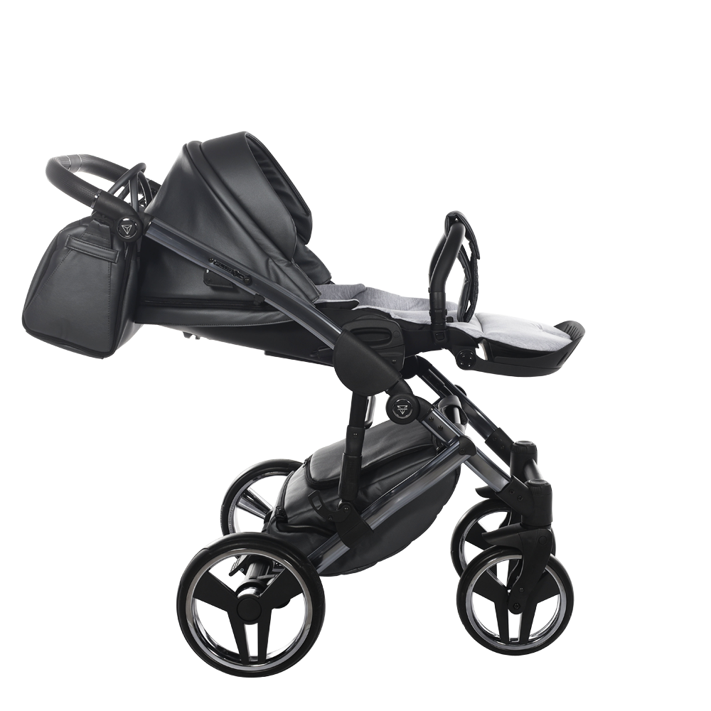 Black baby stroller on a white background