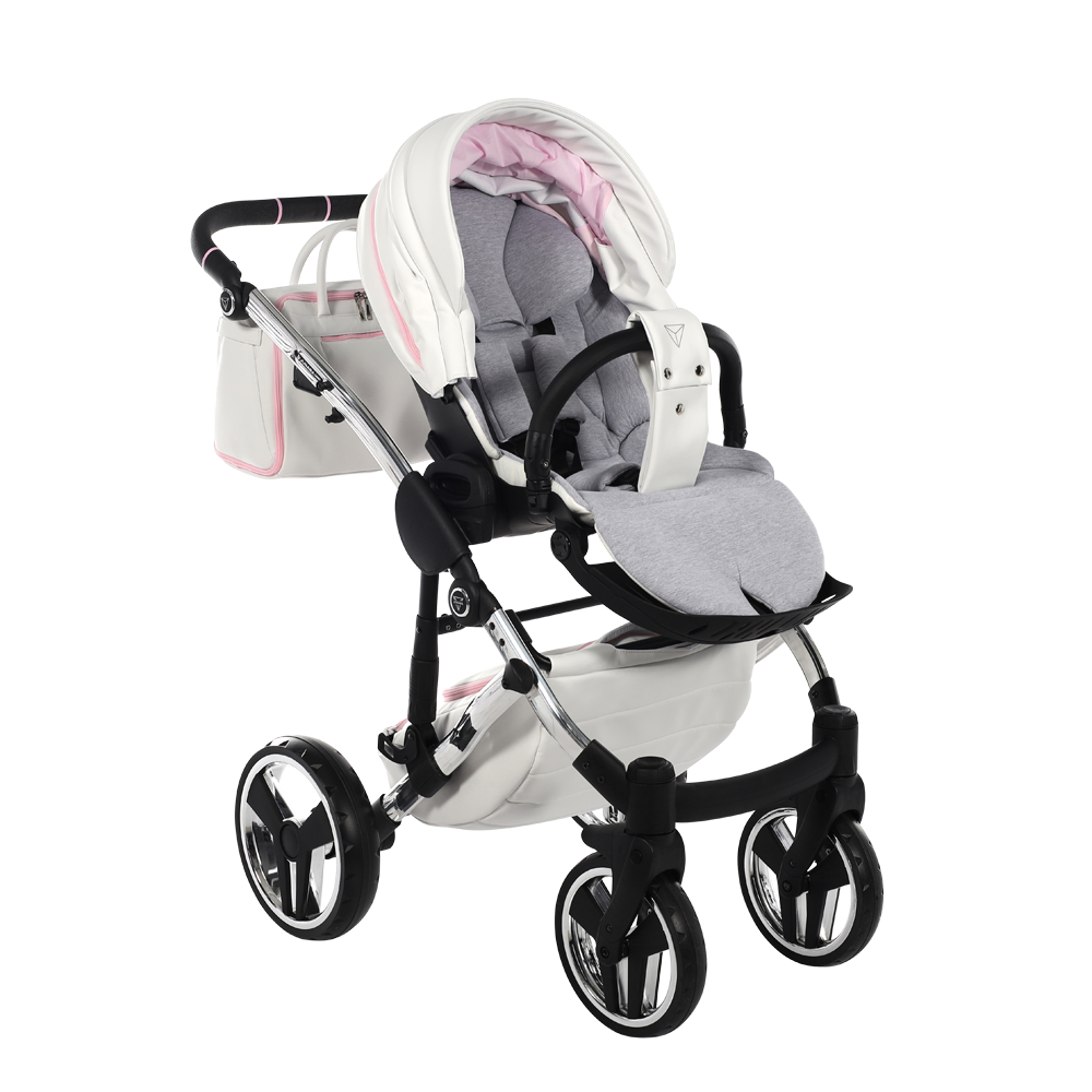 Baby stroller with car seat attachment on a white background