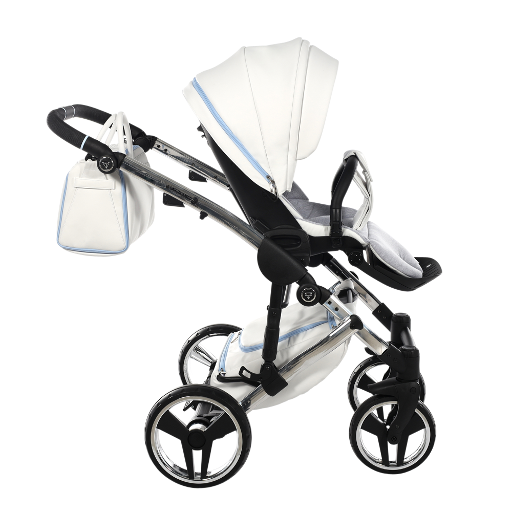 Baby stroller with white canopy on a white background