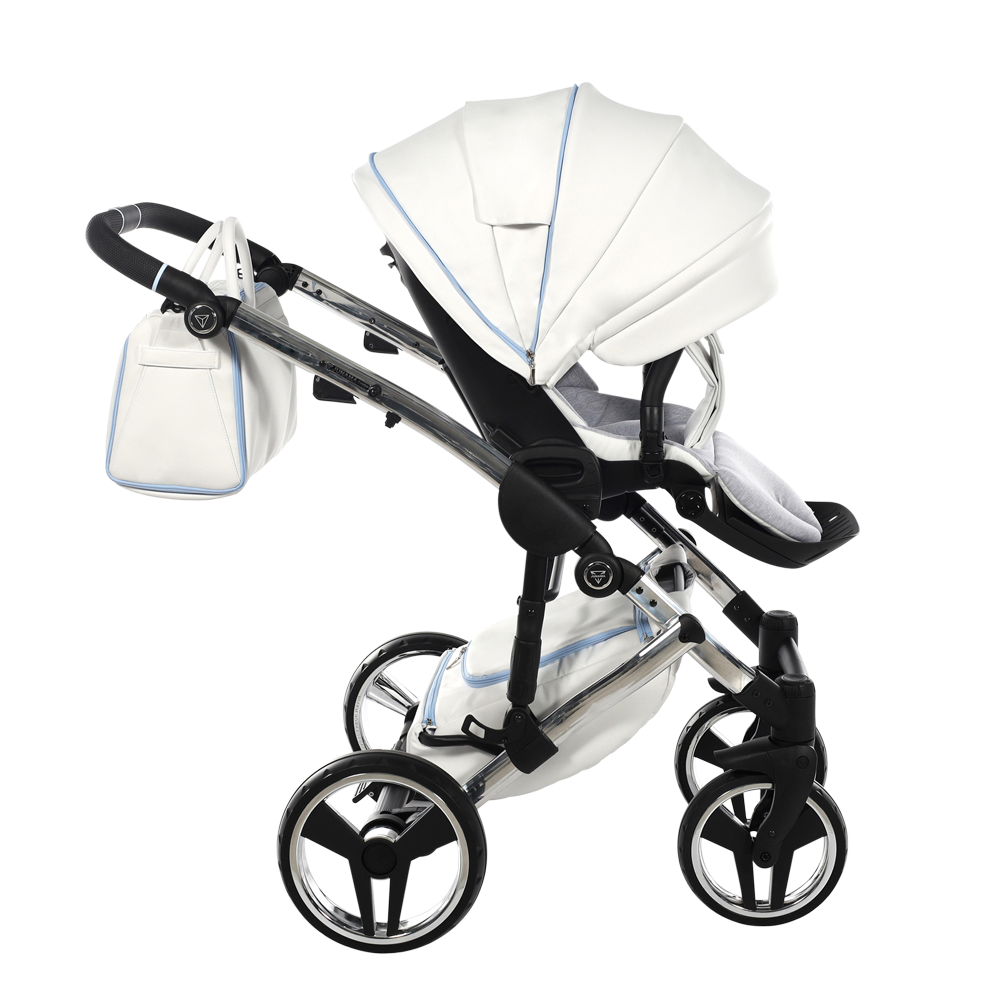 Baby stroller with white canopy on a white background