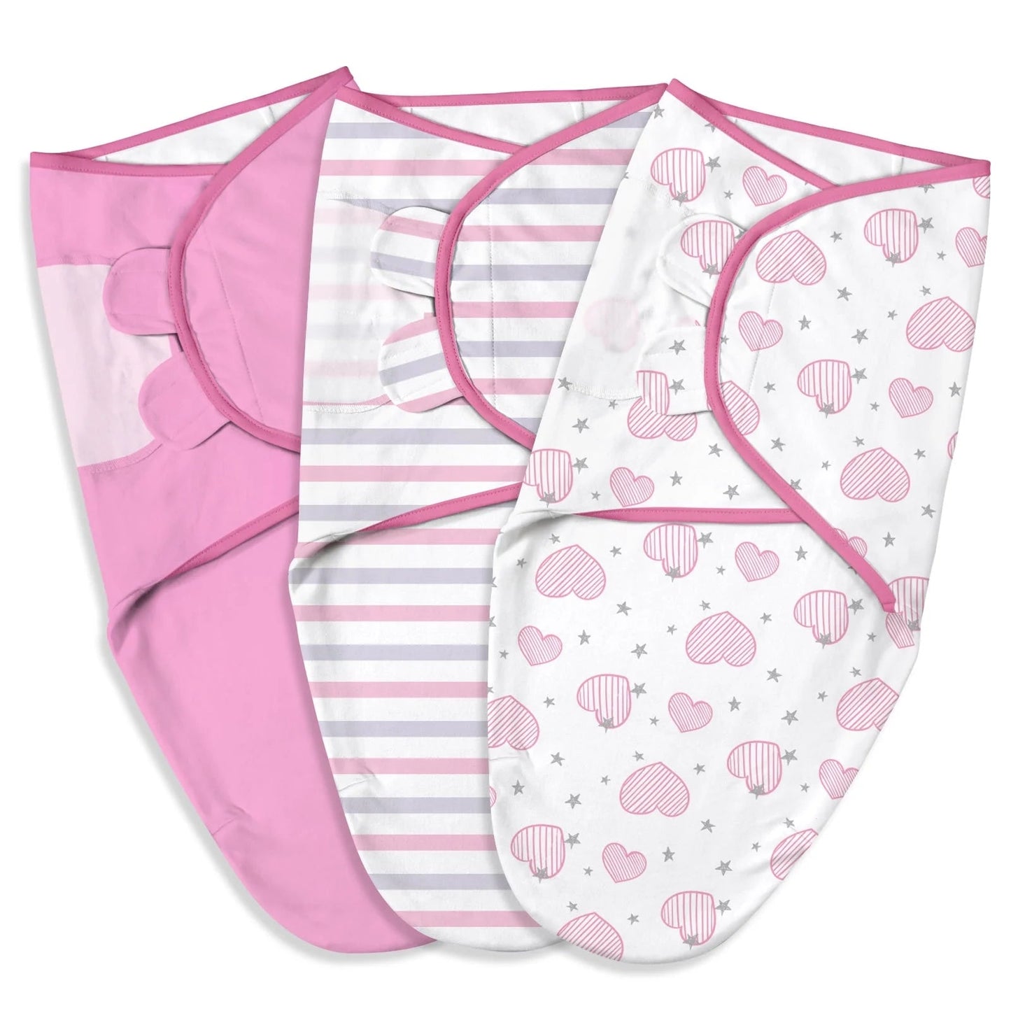 Swaddle Blankets for Baby Boy Girl, 0-3 Months Infant Swaddling Sleep Sack, 3 Pack Wrap Set, Newborn Adjustable Swaddle,Pink