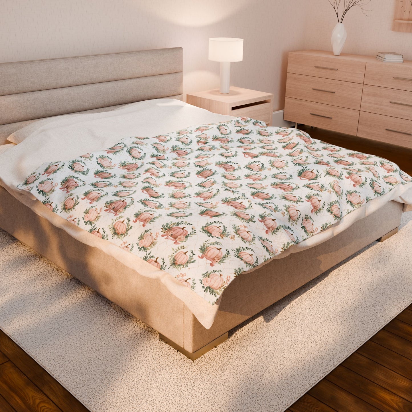 Velveteen Plush Blanket - Cozy Floral Home Decor Gift - Elegant Pumpkin Design