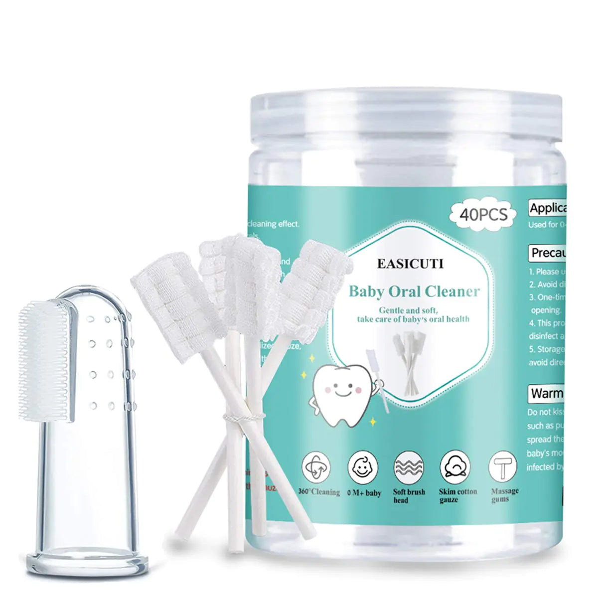 Baby Toothbrush Baby Tongue Cleaner 40Pcs Disposable Infant Toothbrush Clean Baby Mouth Gauze Toothbrush Infant Oral Cleaning Stick Dental Care for 0-36 Month Baby + Free 1Pcs finger toothbrush - All The Things Baby