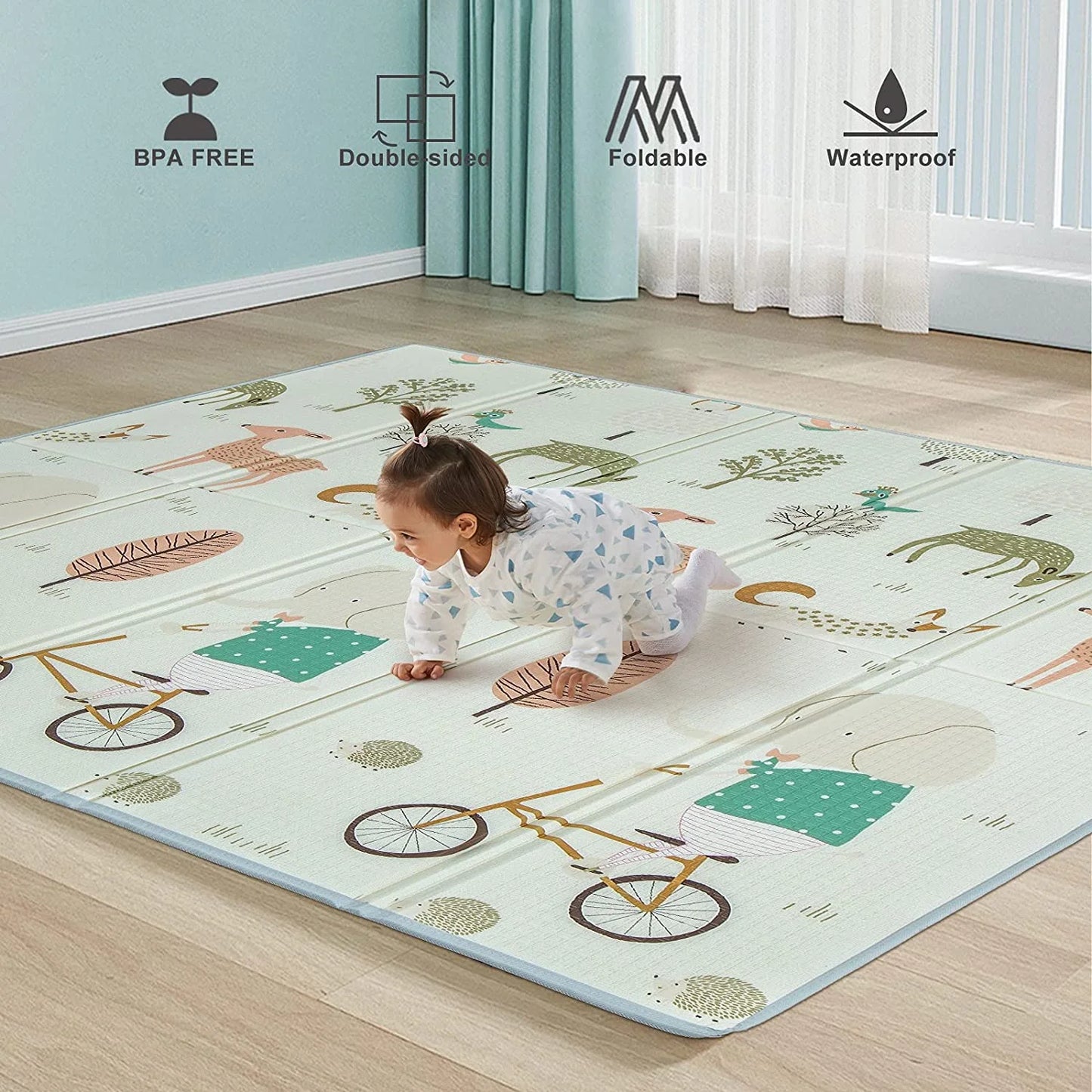 Unicorns Play Mat, 59"X71" Foldable & Reversable Large Play Mat, Non-Toxic Foam Play Mat for Babies and Toddlers