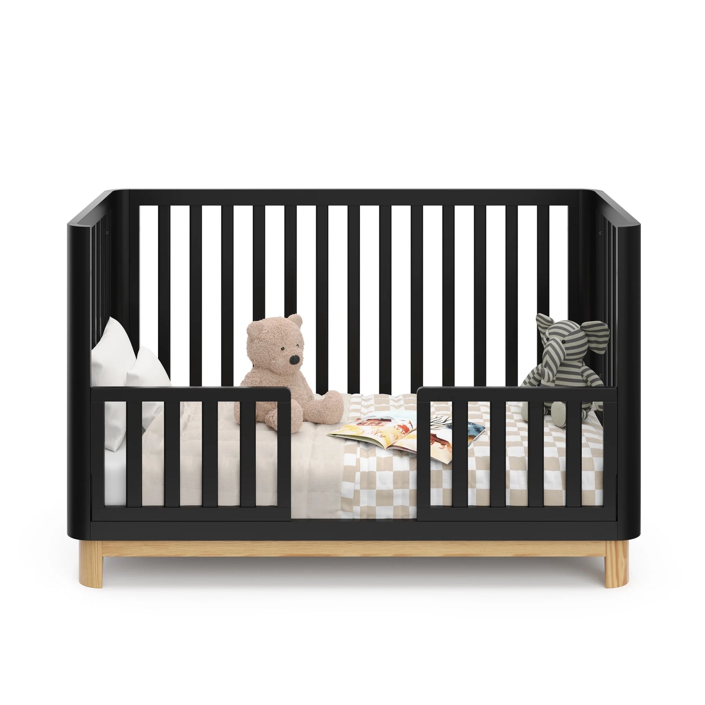 Santos 3-In-1 Convertible Baby Crib, Black with Natural