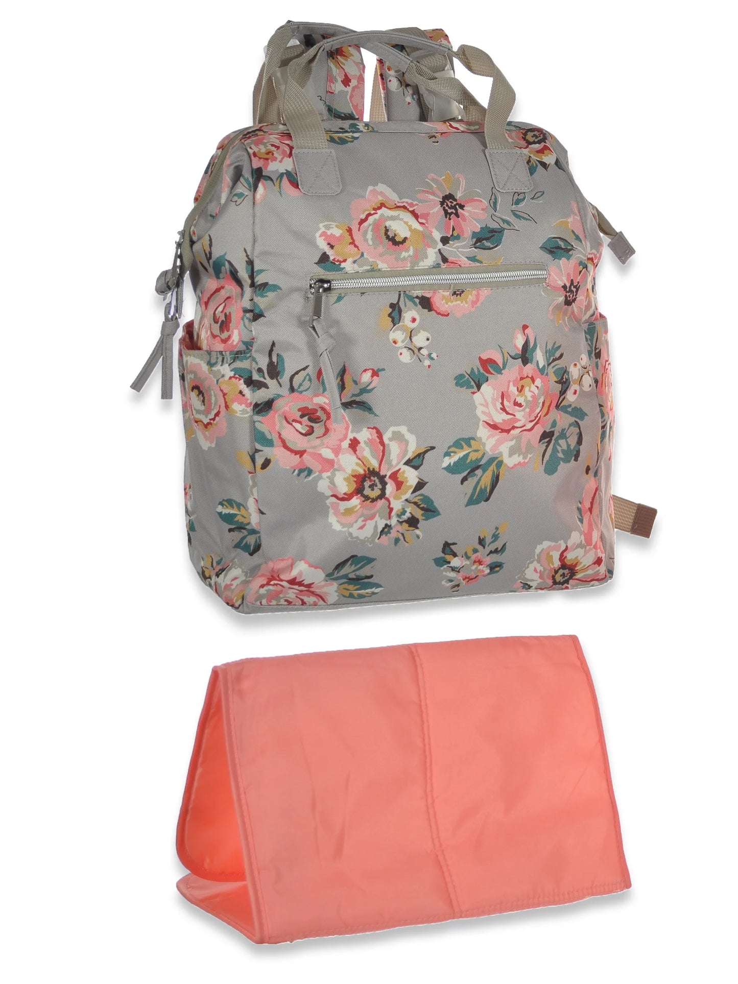 Super Cooler Main Frame Dual Zipper Closure Diaper Bag Backpack Tote with Matching 6-Ply Changing Pad, Insulated Bottle Pockets, Stroller Straps and Pacifier Pouch in Mauve Pink