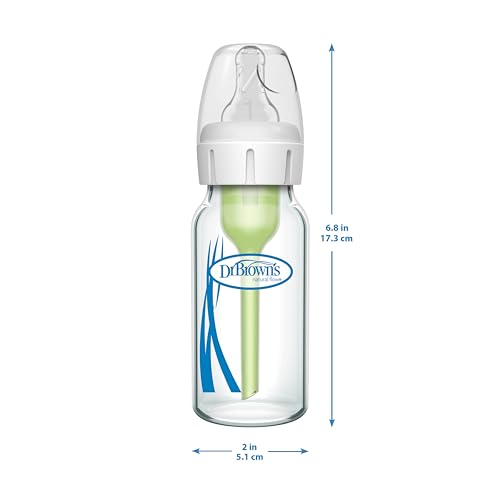 Dr. Brown's Natural Flow Anti-Colic Options+ Narrow Glass Baby Bottle Starter Set with Silicone Bottle Sleeves, Brush & Soft 100% Silicone HappyPaci Pacifier for Newborns, 0m+