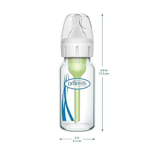Dr. Brown's Natural Flow Anti-Colic Options+ Narrow Glass Baby Bottle Starter Set with Silicone Bottle Sleeves, Brush & Soft 100% Silicone HappyPaci Pacifier for Newborns, 0m+