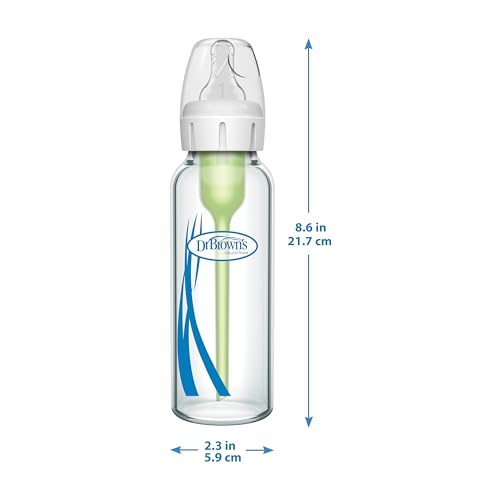 Dr. Brown's Natural Flow Anti-Colic Options+ Narrow Glass Baby Bottle Starter Set with Silicone Bottle Sleeves, Brush & Soft 100% Silicone HappyPaci Pacifier for Newborns, 0m+