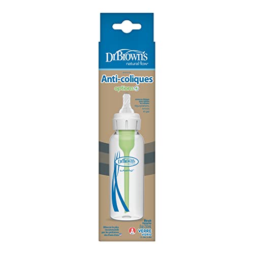 Dr. Brown's Natural Flow Anti-Colic Options+ Narrow Glass Baby Bottle Starter Set with Silicone Bottle Sleeves, Brush & Soft 100% Silicone HappyPaci Pacifier for Newborns, 0m+