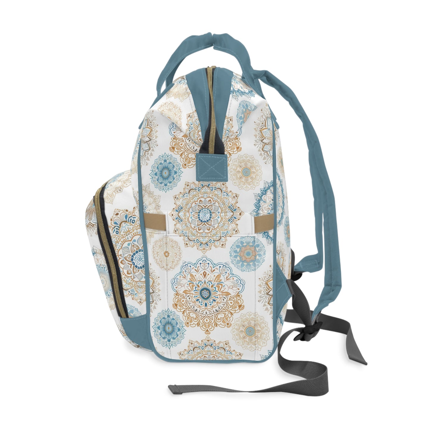 Multifunctional Backpack Diaper Bag- Boho Blue Gold - All The Things Baby