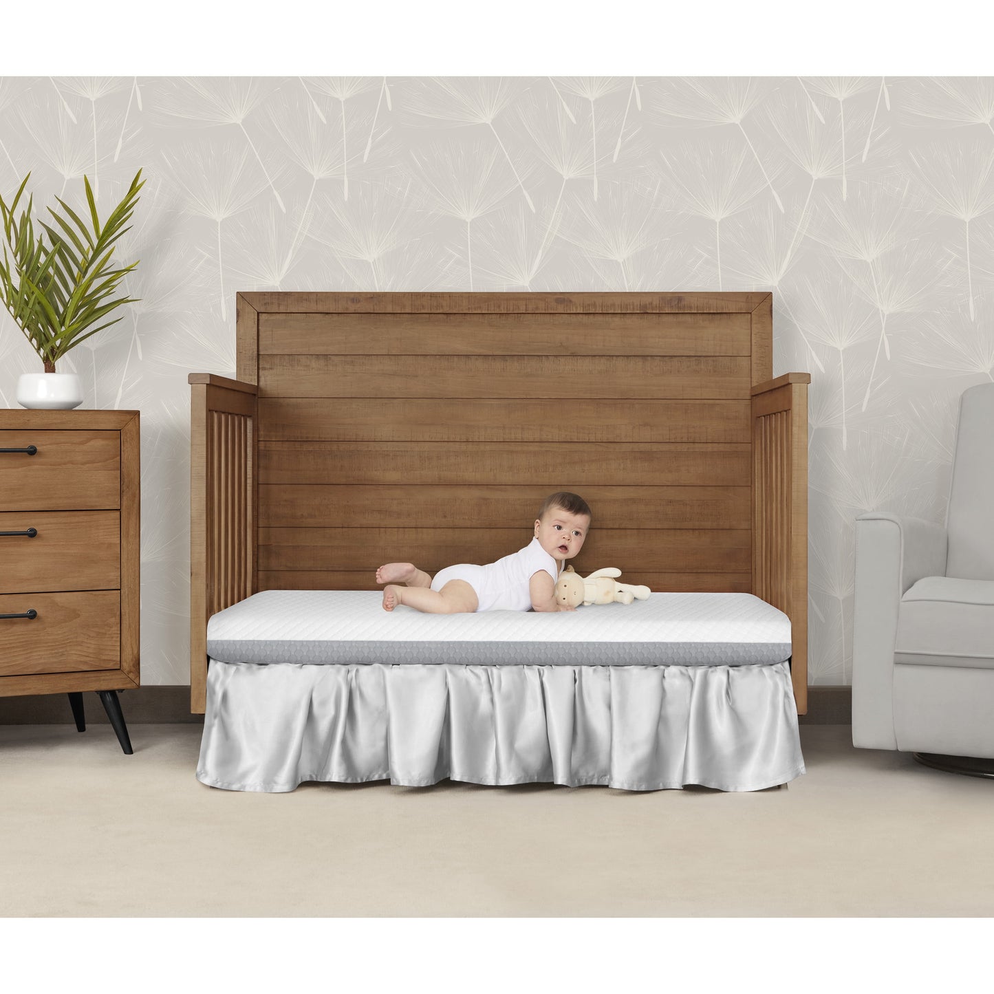 Pure Zen 2 in 1 Crib & Toddler Mattress, White and Grey, Greenguard Gold Certified