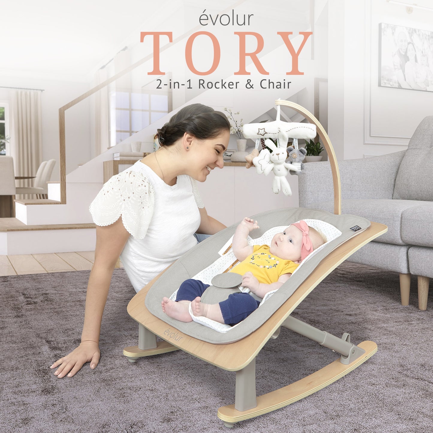 Tory 2-In-1 Rocker & Chair, Light Gray