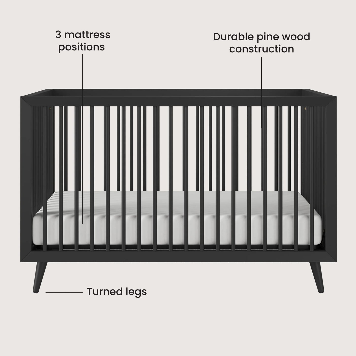 Cranbrook Crib and Dresser Nursery Set, 4-In-1 Convertible Crib with 6-Drawer Dresser, Ebony, 2-Piece