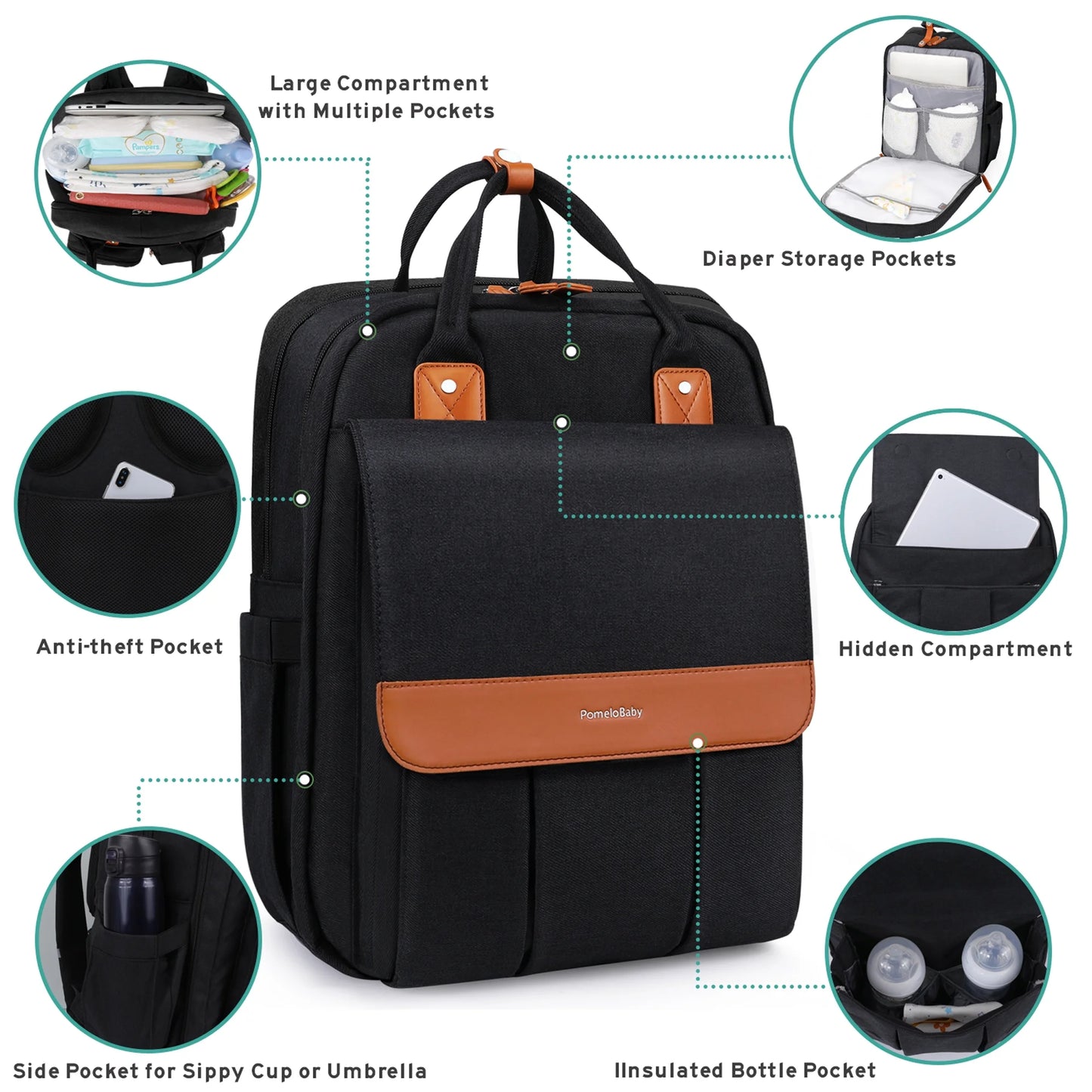 Diaper Bag Backpack Large Unisex Baby Changing Bag with Multiple Pockets, Stroller Straps and Changing Pad
