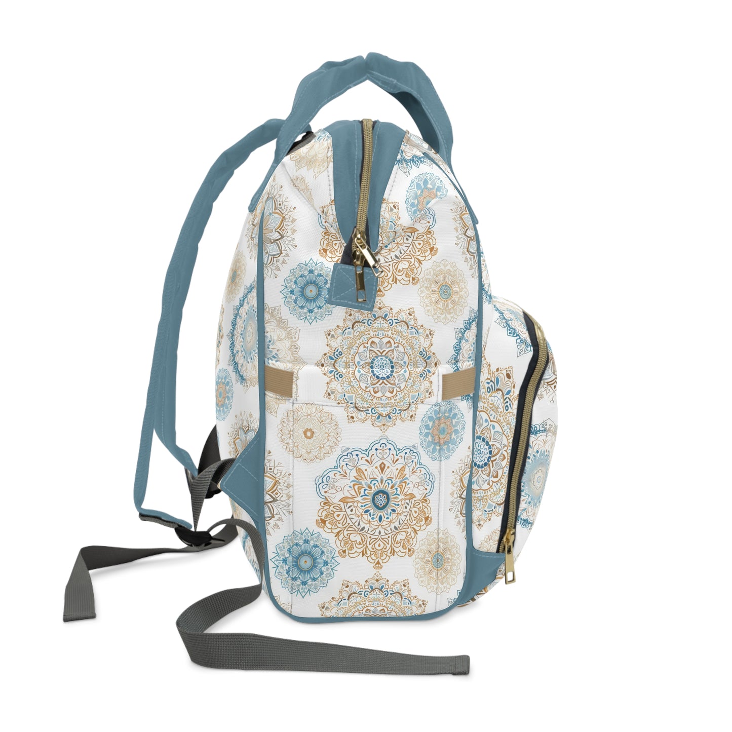 Multifunctional Backpack Diaper Bag- Boho Blue Gold - All The Things Baby