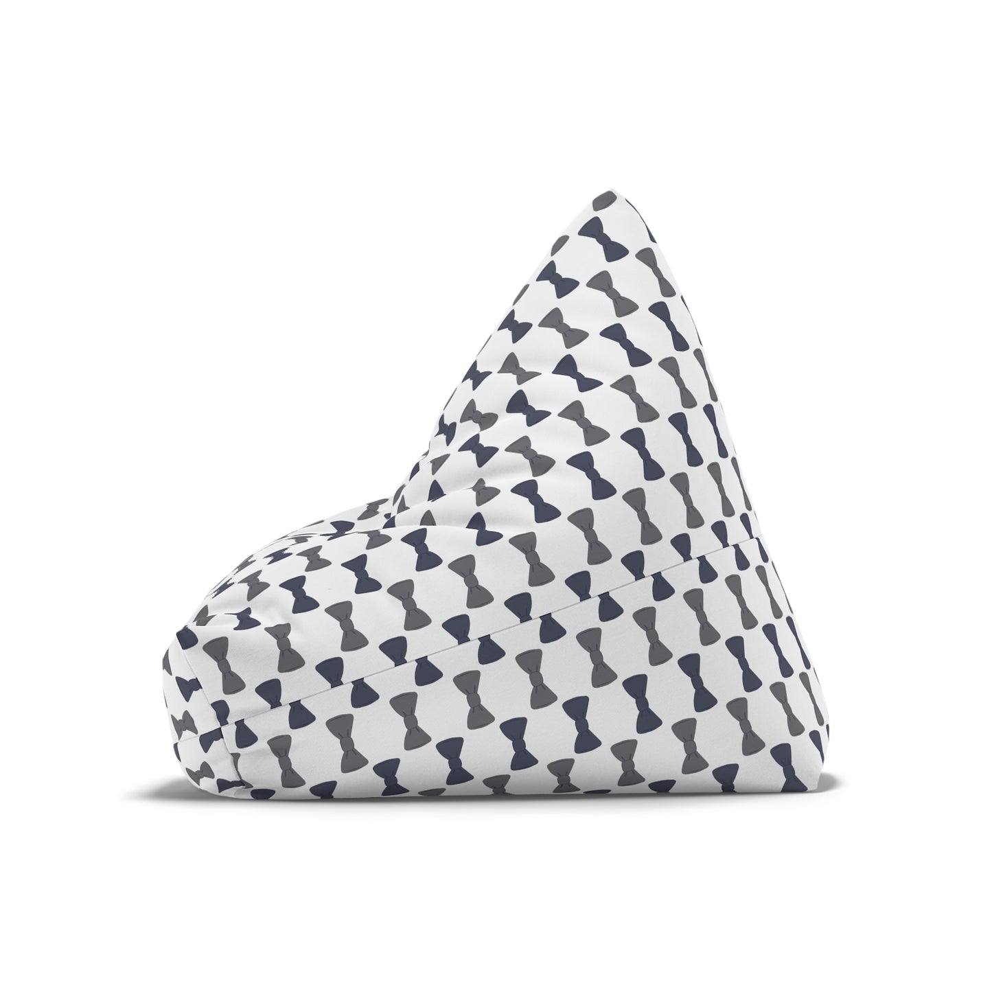 Triangular bean bag with geometric pattern on a white background