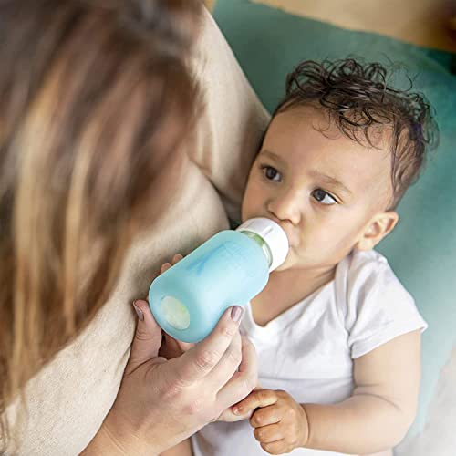 Dr. Brown's Natural Flow Anti-Colic Options+ Narrow Glass Baby Bottle Starter Set with Silicone Bottle Sleeves, Brush & Soft 100% Silicone HappyPaci Pacifier for Newborns, 0m+