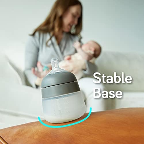 Nanobébé Flexy Silicone Baby Bottle, Anti-Colic, Natural Feel, Non-Collapsing Nipple, Non-Tip Stable Base, Easy to Clean, 3-Pack, Gray, 9oz