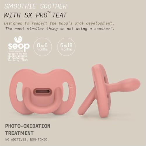 Color Essence SX PRO Silicone Baby Pacifier 2Pk, Made with 100% Soft Silicone, Baby Essentials Perfect for Breastfeeding Babies, Designed in Spain, 0-6 Mths, Mustard/Blue