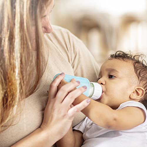 Dr. Brown's Natural Flow Anti-Colic Options+ Narrow Glass Baby Bottle Starter Set with Silicone Bottle Sleeves, Brush & Soft 100% Silicone HappyPaci Pacifier for Newborns, 0m+