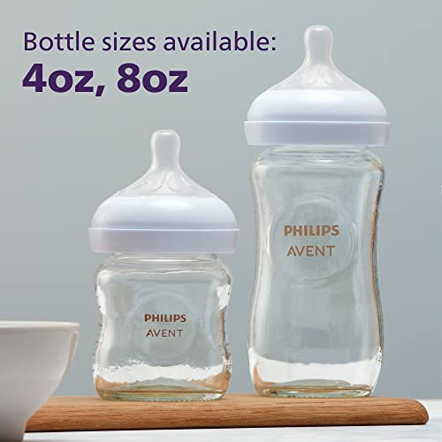 Philips Avent Natural Glass Baby Bottles with Natural Response Nipples (Slow Flow, Flow 2), 4oz, 4-Pack, SCY910/04