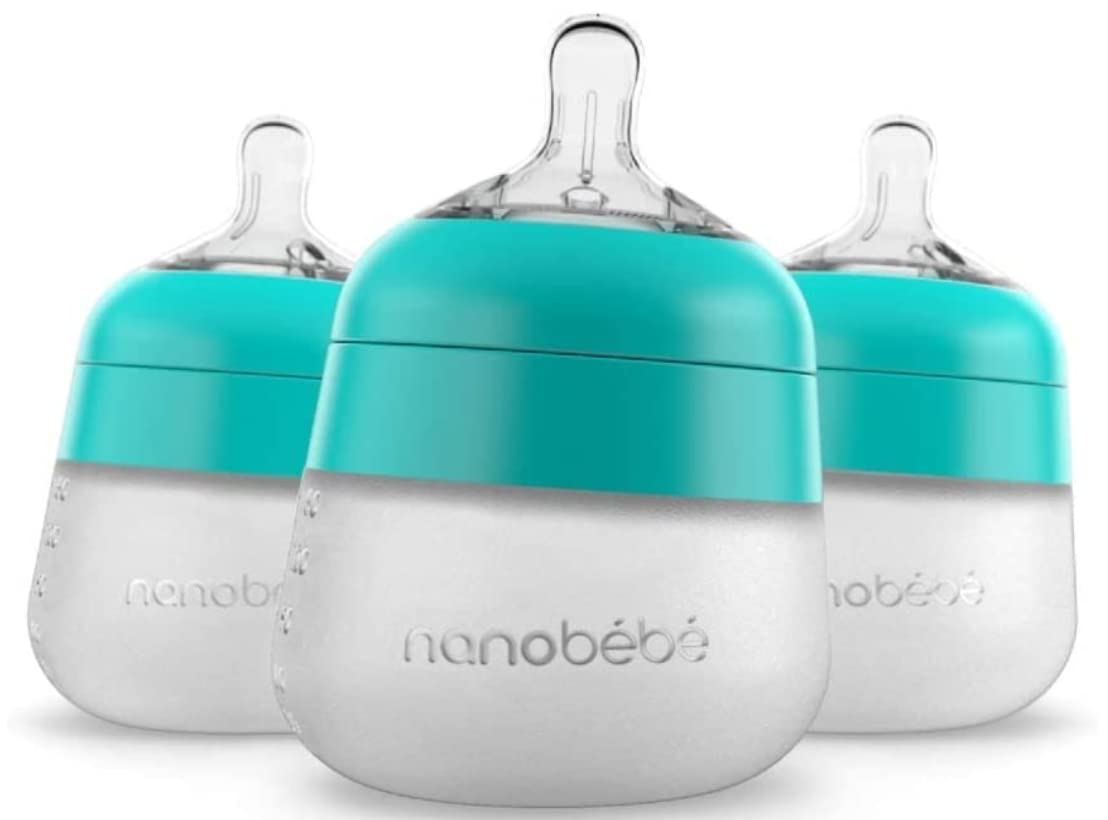 Nanobébé Flexy Silicone Baby Bottle, Anti-Colic, Natural Feel, Non-Collapsing Nipple, Non-Tip Stable Base, Easy to Clean, 3-Pack, Gray, 9oz