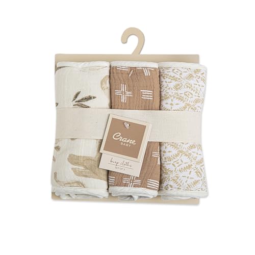 Crane Baby Muslin Burp Cloths, Nautical Theme Whale Design, Baby Boy Essentials, Cotton, Set of 3, 7" x 20" Blue Burp Cloth Set
