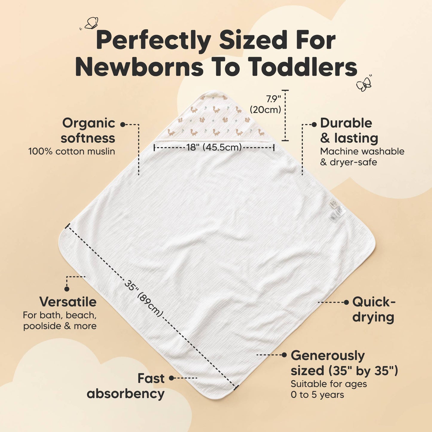 KeaBabies - KeaBabies Lyra Muslin Hooded Towel - All The Things Baby