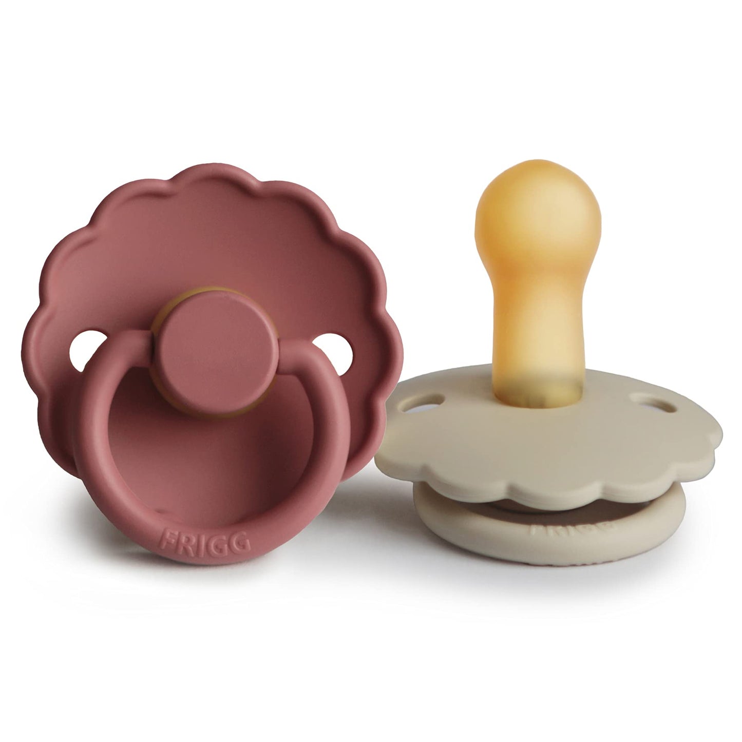 FRIGG Daisy Natural Rubber Baby Pacifier | Made in Denmark | BPA-Free (Aurora/Bright White, 0-6 Months) 2-Pack