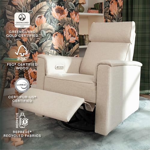 NAMESAKE Willa Plus Electric Power Recliner Chair with Headrest & USB Ports - Water & Stain Resistant Nursery Glider Rocking Chair for Nursing - GREENGUARD Gold Certified 270° Swivel Glider Recliner