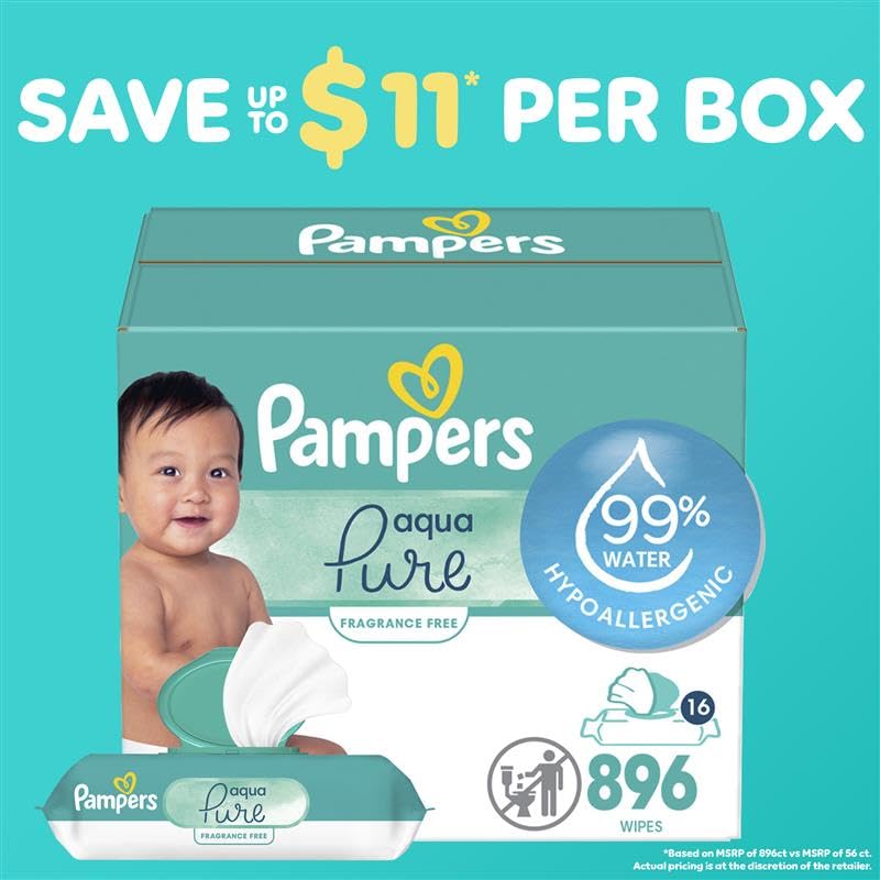 Pampers Baby Wipes Aqua Pure, 99% water-based wipes