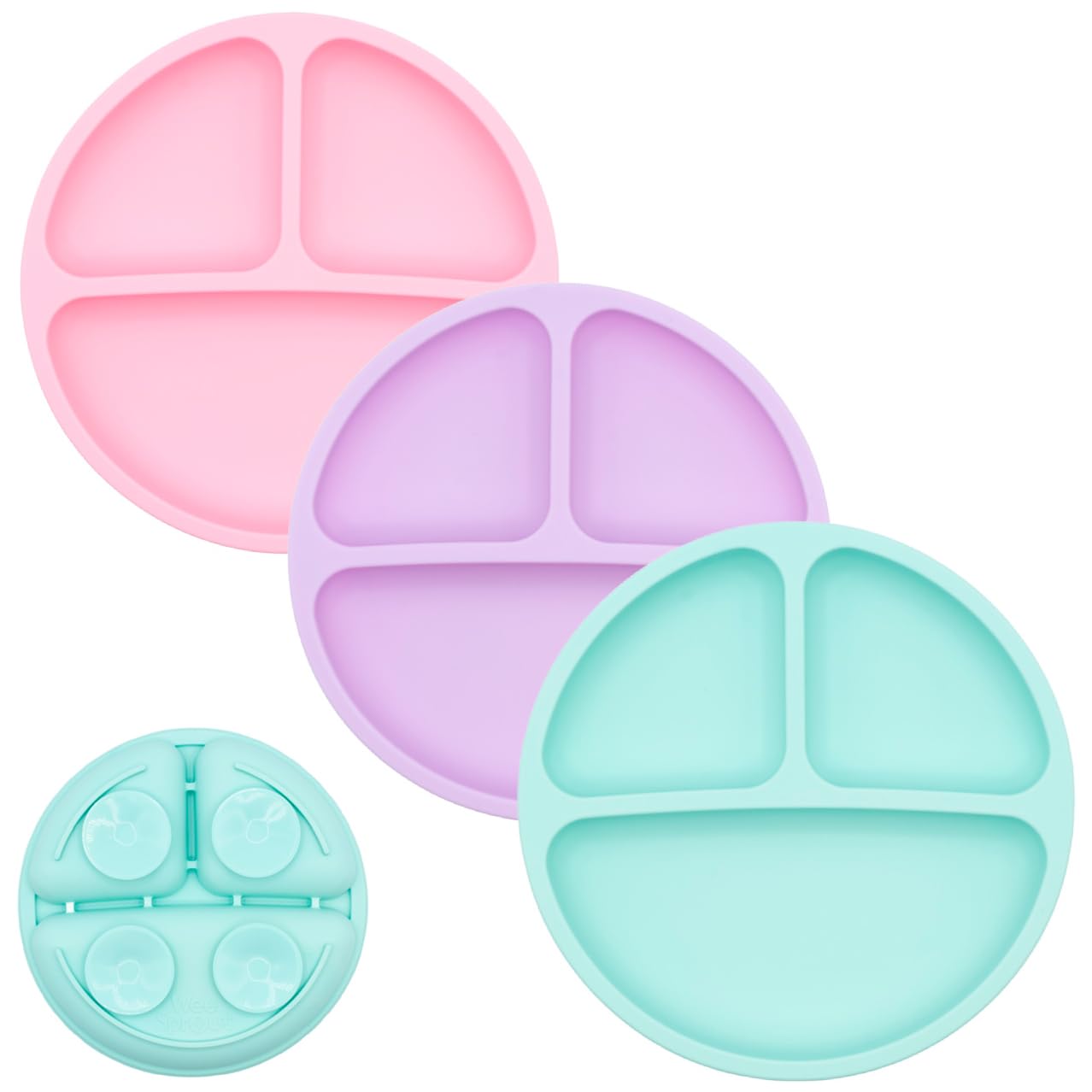 WeeSprout Suction Plates for Babies & Toddlers - 100% Silicone, Dinnerware Stays Put, 3 Pack