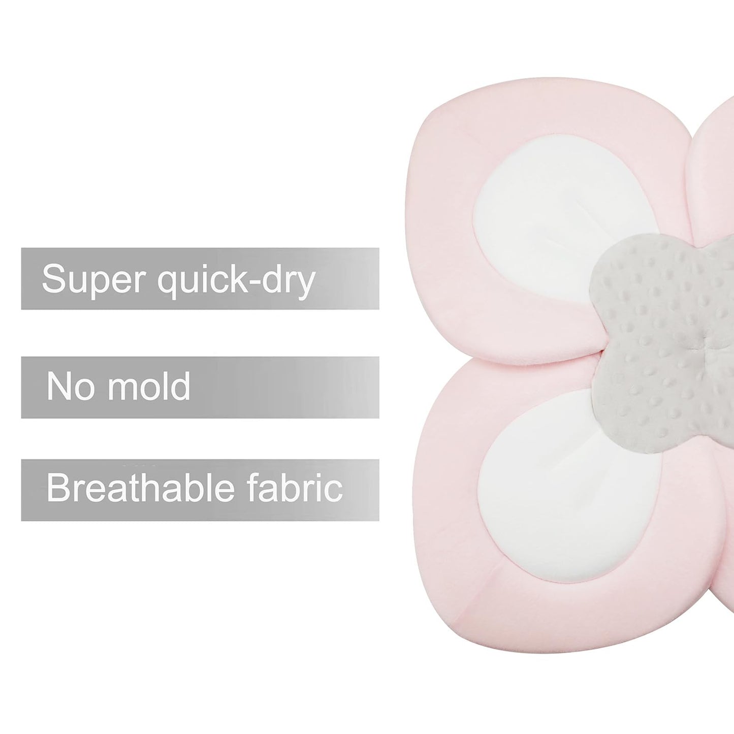PandaEar Baby Bath Pad for Infant Newborn | Soft Flower Petals for Sink Bathtub Essentials Shower Gift (Grey)