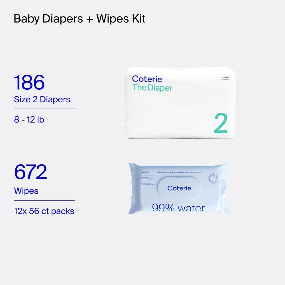 Coterie Baby Wipes + Diapers Kit Hypoallergenic for Sensitive Skin