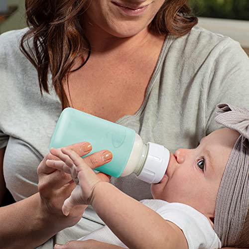 Dr. Brown's Natural Flow Anti-Colic Options+ Narrow Glass Baby Bottle Starter Set with Silicone Bottle Sleeves, Brush & Soft 100% Silicone HappyPaci Pacifier for Newborns, 0m+