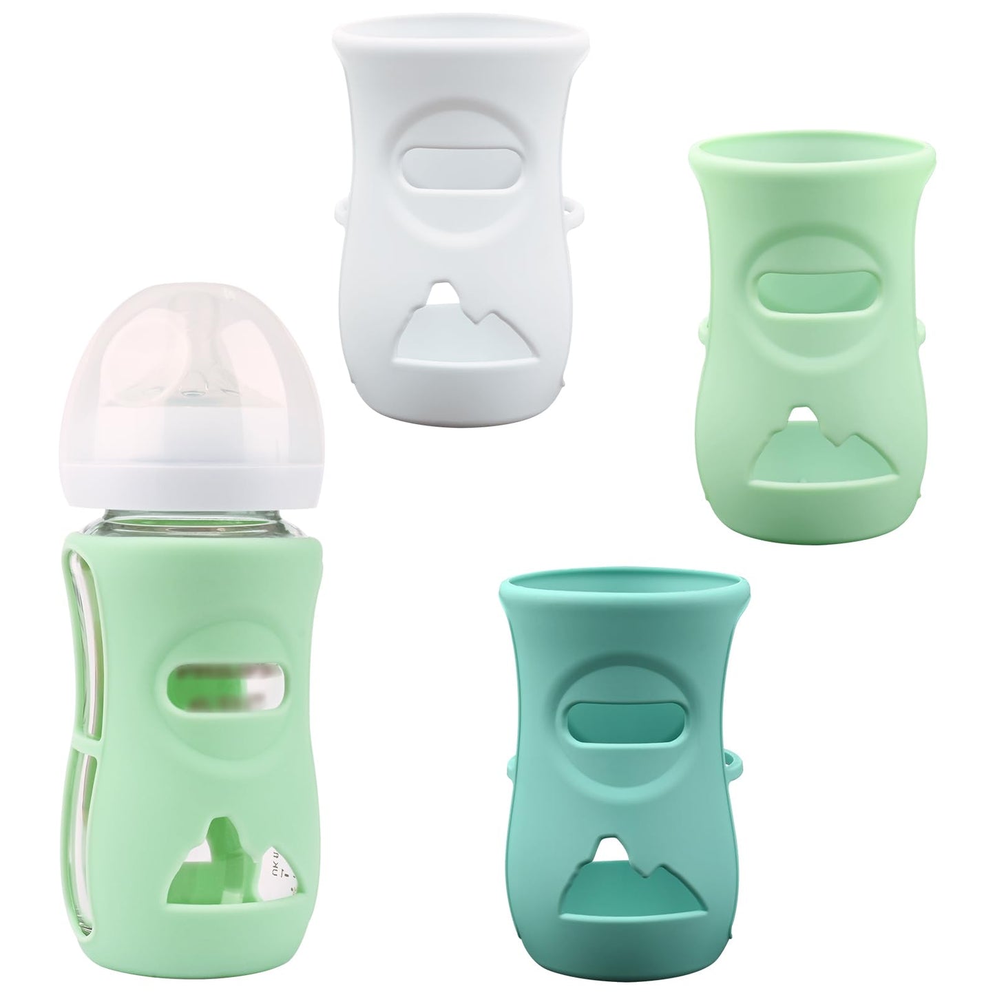 3 Pack Silicone Sleeves for Avent Natural Glass Baby Bottles, Anti Breakage Baby Bottle Holder, Compatible Philips Avent Glass Natural Baby Bottle 4 oz(Grey+Dark Blue+Apricot)