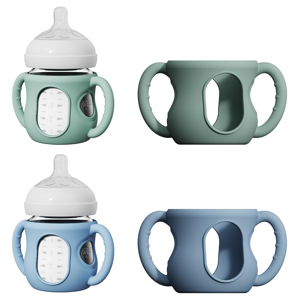 4 Pack Silicone Sleeves for Avent Natural Glass Bottles, Anti Breakage Bottle Holder with Handle
