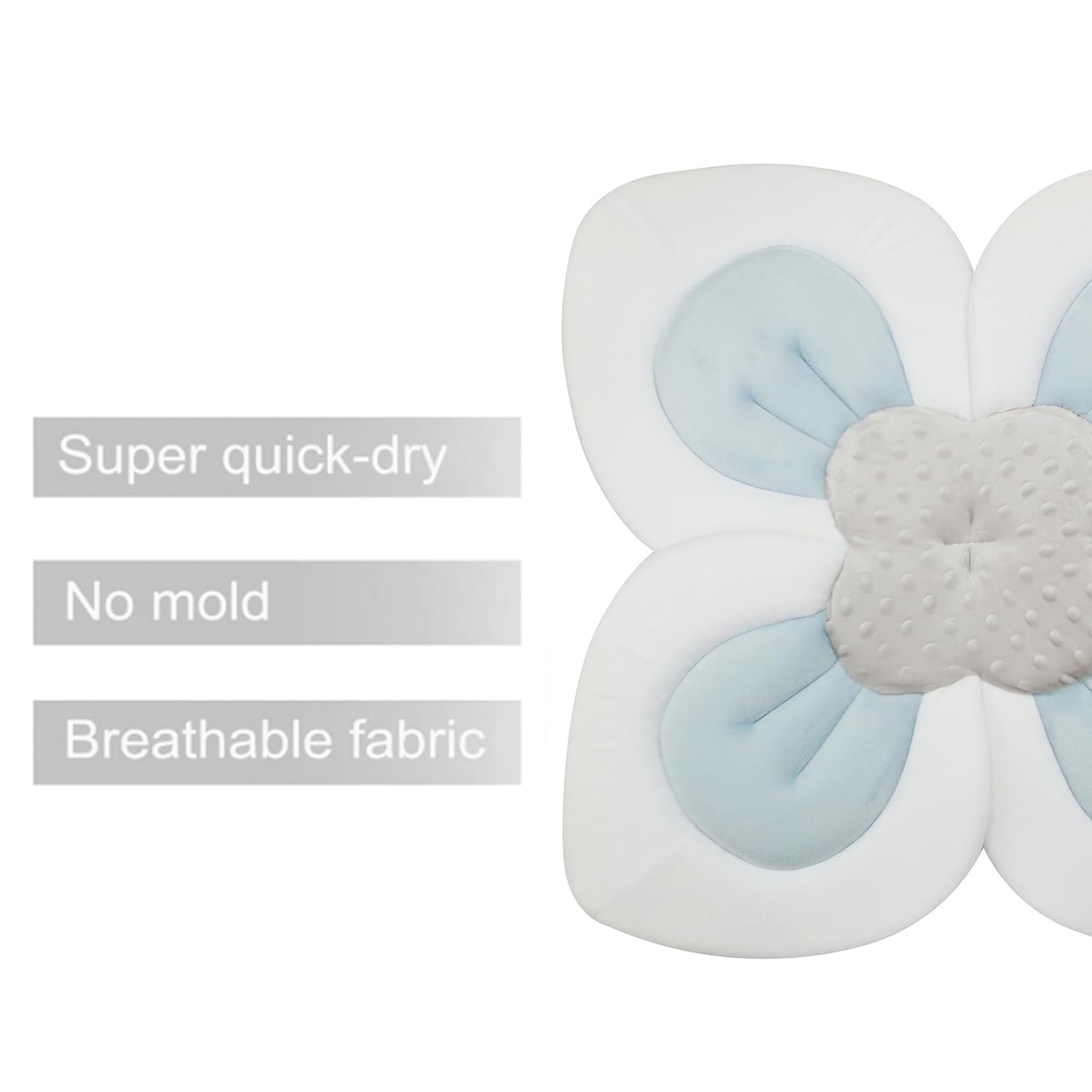 PandaEar Baby Bath Pad for Infant Newborn | Soft Flower Petals for Sink Bathtub Essentials Shower Gift (Grey)
